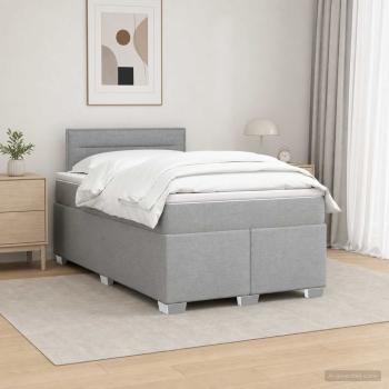 ARDEBO.de - Boxspringbett mit Matratze und LED Hellgrau 120 x 190 cm Stoff