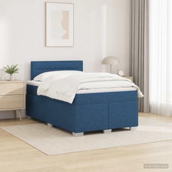 ARDEBO.de - Boxspringbett mit Matratze und LED Blau 120 x 200 cm Stoff