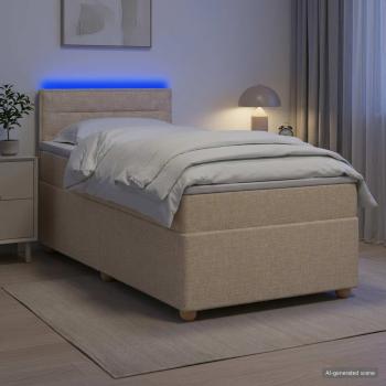 ARDEBO.de - Boxspringbett mit Matratze mit Kopfteil Creme 90 x 200 cm Stoff