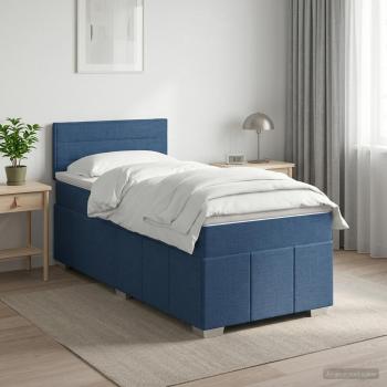 ARDEBO.de - Boxspringbett mit Matratze mit Kopfteil Blau 90 x 200 cm Stoff