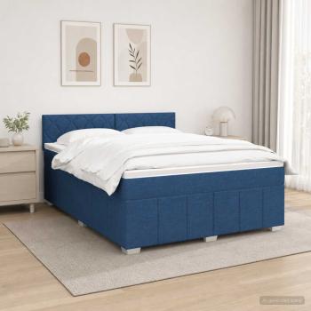Boxspringbett mit Matratze mit Kopfteil Blau 140 x 200 cm Stoff