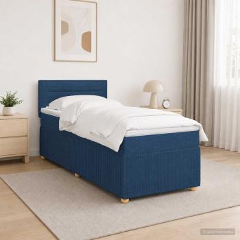 ARDEBO.de - Boxspringbett mit Matratze mit Kopfteil Blau 90 x 200 cm Stoff