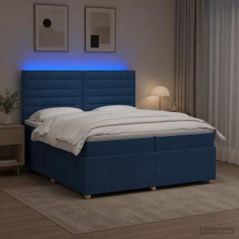 ARDEBO.de - LED Boxspringbett mit Matratze Blau 200 x 200 cm Stoff