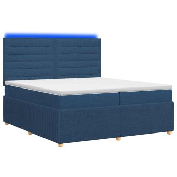 LED Boxspringbett mit Matratze Blau 200 x 200 cm Stoff