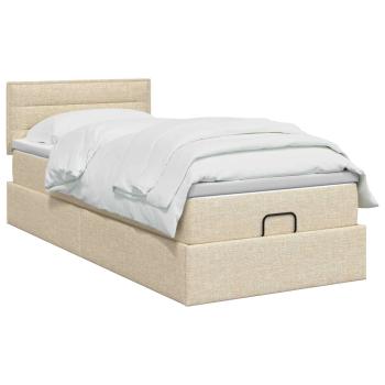 Ottoman Bett mit Matratze mit Kopfteil Creme 100 x 200 cm Stoff