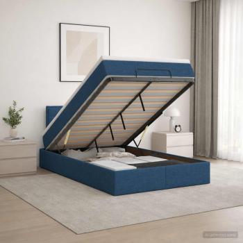 ARDEBO.de - Ottoman Bett mit Matratze mit Kopfteil Blau 120 x 190 cm Stoff