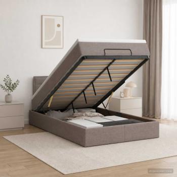 ARDEBO.de - Ottoman Bett mit Matratze mit Kopfteil Taupe 120 x 200 cm Stoff
