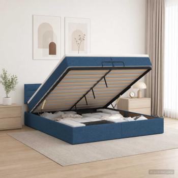 ARDEBO.de - Ottoman Bett mit Matratze mit Kopfteil Blau 200 x 200 cm Stoff