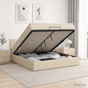 ARDEBO.de - Ottoman Bett mit Matratze mit Kopfteil Creme 160 x 200 cm Stoff