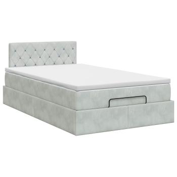 Ottoman Bett mit Matratze Hellgrau 120 x 190 cm Samt