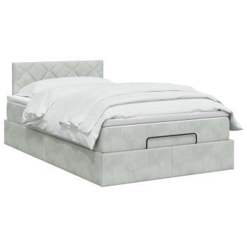 Ottoman Bett mit Matratze Hellgrau 120 x 190 cm Samt