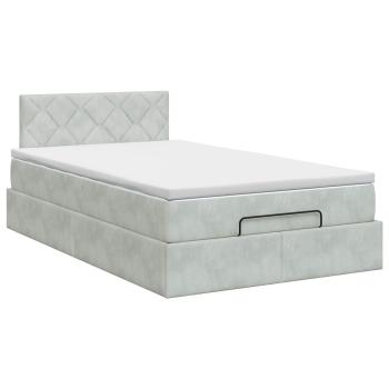 Ottoman Bett mit Matratze Hellgrau 120 x 190 cm Samt