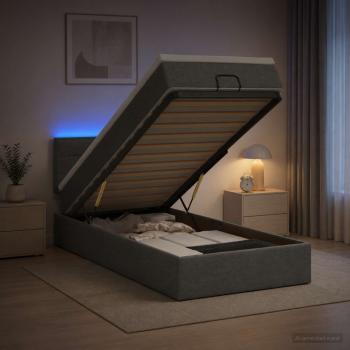 Ottoman-Bett mit Matratze und LED Dunkelgrau 90 x 190 cm Stoff