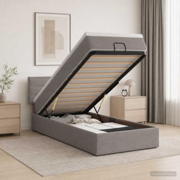 Ottoman-Bett mit Matratze und LED Taupe 90 x 200 cm Stoff