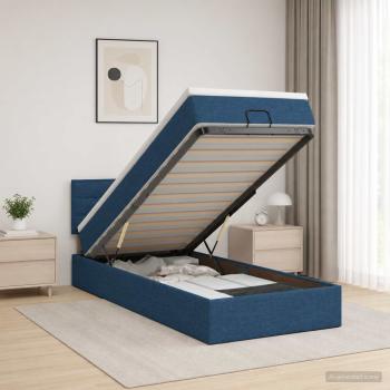 ARDEBO.de - Ottoman-Bett mit Matratze und LED Blau 90 x 200 cm Stoff