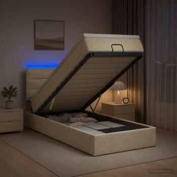 ARDEBO.de - Ottoman-Bett mit Matratze und LED Creme 100 x 200 cm Stoff