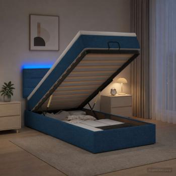 Ottoman-Bett mit Matratze und LED Blau 100 x 200 cm Stoff