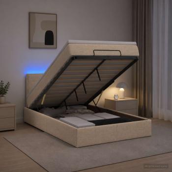 Ottoman-Bett mit Matratze und LED Creme 120 x 200 cm Stoff
