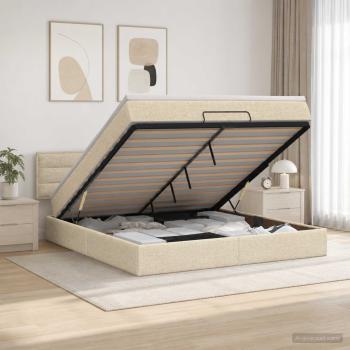 Ottoman-Bett mit Matratze und LED Creme 160 x 200 cm Stoff