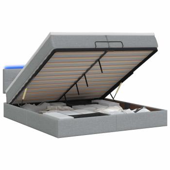 Ottoman-Bett mit Matratze und LED Hellgrau 200 x 200 cm Stoff
