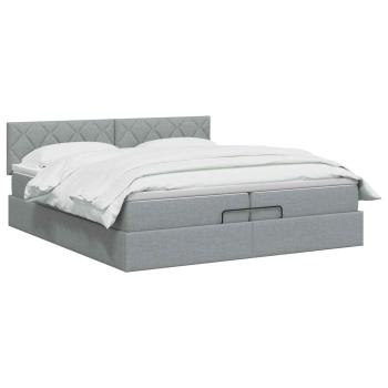Ottoman-Bett mit Matratze und LED Hellgrau 200 x 200 cm Stoff