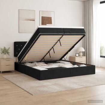 ARDEBO.de - Ottoman-Bett mit Matratze und LED Schwarz 200 x 200 cm Samt