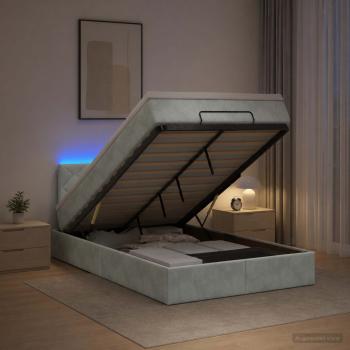 ARDEBO.de - Ottoman-Bett mit Matratze und LED Hellgrau 120 x 190 cm Samt