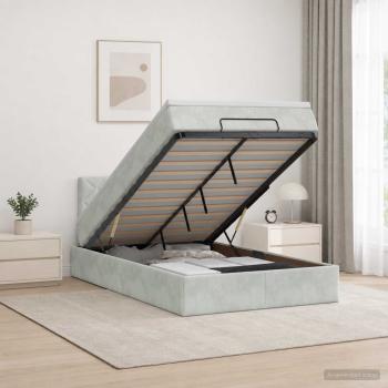 Ottoman-Bett mit Matratze und LED Hellgrau 120 x 190 cm Samt