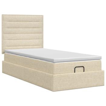 Ottoman Bett mit Matratze mit Kopfteil Creme 80 x 200 cm Stoff