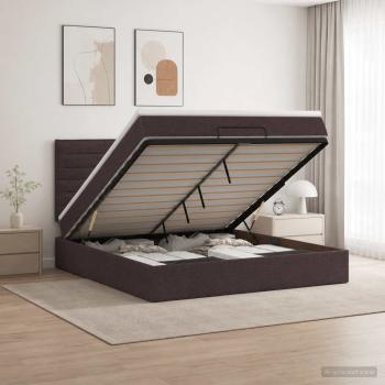 ARDEBO.de - Ottoman Bett mit Matratze Dunkelbraun 140 x 190 cm Stoff