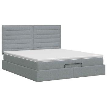 Ottoman Bett mit Matratze Hellgrau 180 x 200 cm Stoff