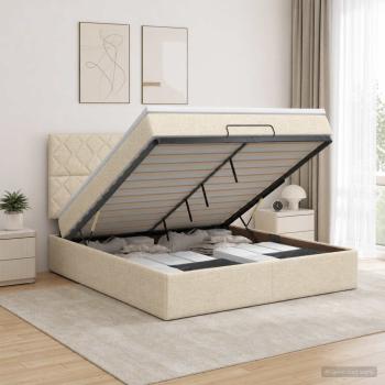 ARDEBO.de - Ottoman Bett mit Matratze mit Kopfteil Creme 160 x 200 cm Stoff