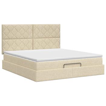 Ottoman Bett mit Matratze mit Kopfteil Creme 160 x 200 cm Stoff