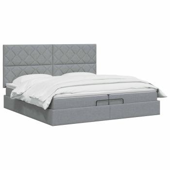Ottoman Bett mit Matratze Hellgrau 200 x 200 cm Stoff