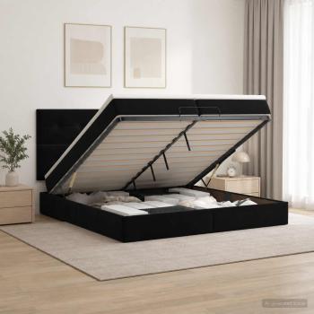 ARDEBO.de - Ottoman Bett mit Matratze Schwarz 200 x 200 cm Samt