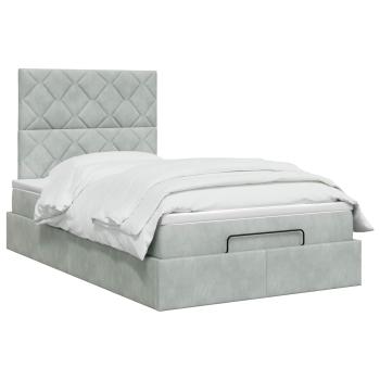 Ottoman Bett mit Matratze Hellgrau 120 x 190 cm Samt