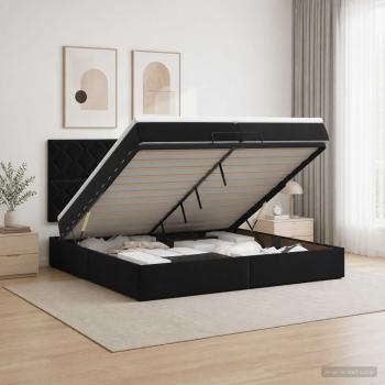 ARDEBO.de - Ottoman Bett mit Matratze Schwarz 200 x 200 cm Samt