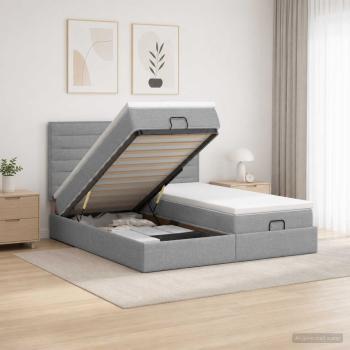 ARDEBO.de - Ottoman Bett mit Matratze mit Kopfteil 2 stk. Hellgrau Stoff