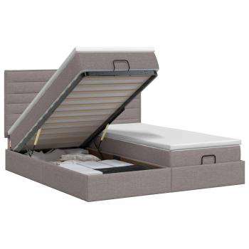 Ottoman Bett mit Matratze mit Kopfteil 2 Stk. Taupe Stoff