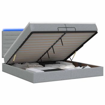 Ottoman-Bett mit Matratze und LED Hellgrau 200 x 200 cm Stoff