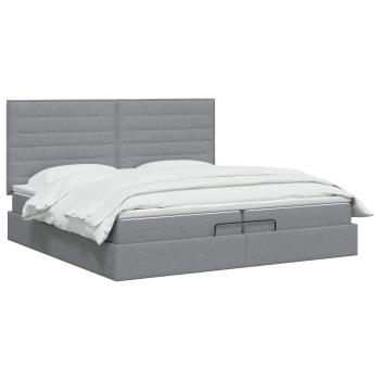 Ottoman-Bett mit Matratze und LED Hellgrau 200 x 200 cm Stoff