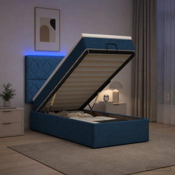 Ottoman-Bett mit Matratze und LED Blau 80 x 200 cm Stoff