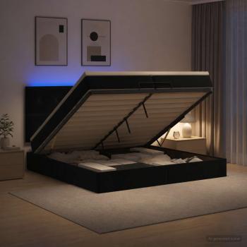 ARDEBO.de - Ottoman-Bett mit Matratze und LED Schwarz 200 x 200 cm Samt
