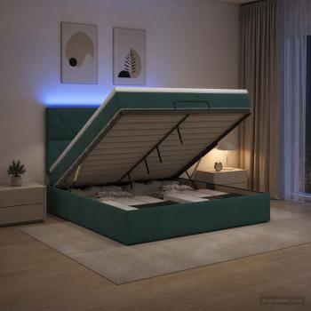 ARDEBO.de - Ottoman-Bett mit Matratze und LED Dunkelgrün 160 x 200 cm Samt