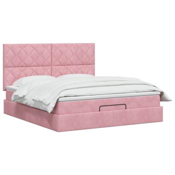 Ottoman-Bett mit Matratze und LED Rosa 160 x 200 cm Samt