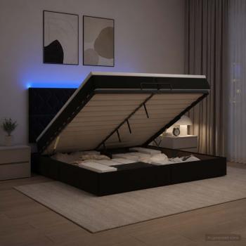 Ottoman-Bett mit Matratze und LED Schwarz 200 x 200 cm Samt