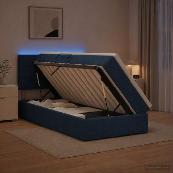 ARDEBO.de - LED-Speicherbett mit Matratze Blau 90 x 200 cm Stoff