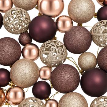 Weihnachtskugeln 100 Stk. Champagner und Braun 3 / 4 / 6 cm