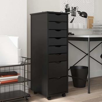 ARDEBO.de - Rollschrank mit Schubladen MOSS Schwarz Massivholz Kiefer
