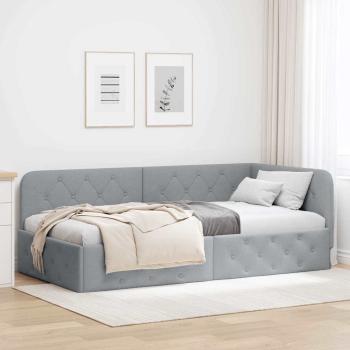 ARDEBO.de - Eckbettgestell Hellgrau 90 x 200 cm Stoff